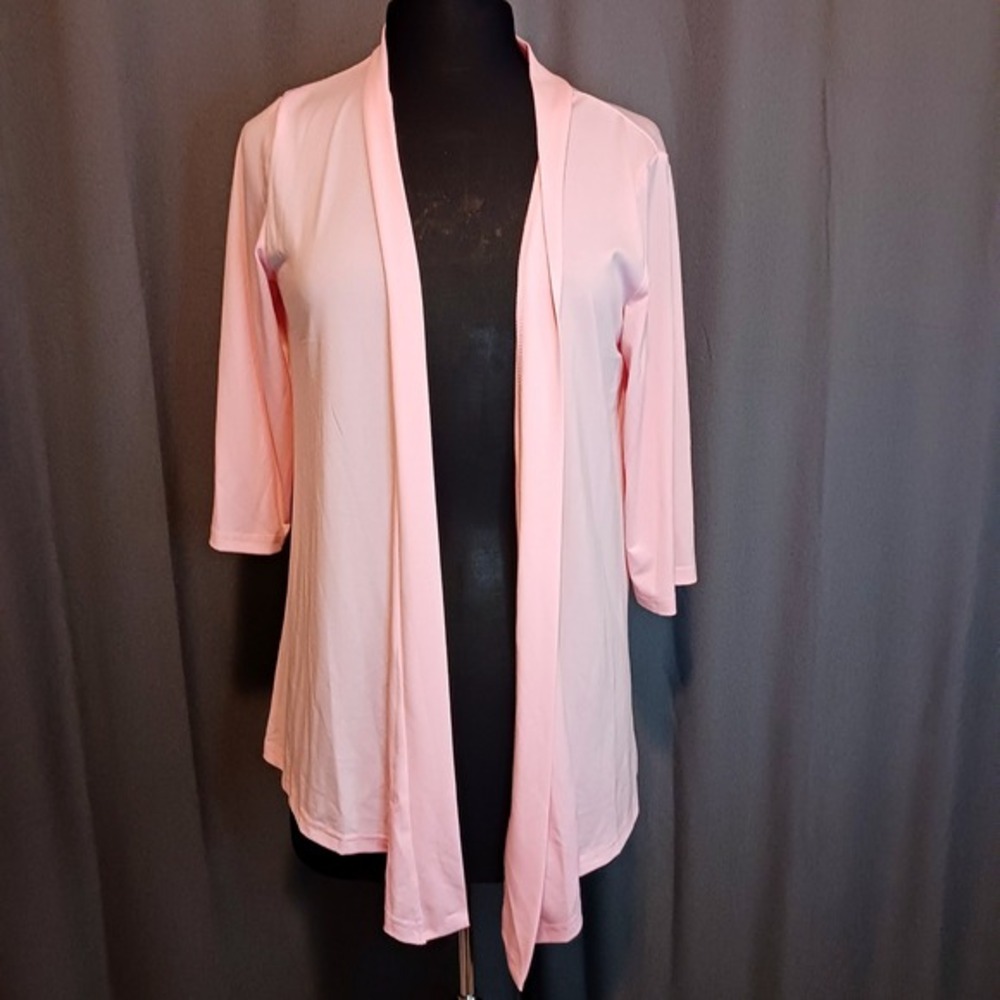 Cottagecore Barbie Baby Pink Open Front Cardigan‎ 3/4 Sleeve light Sweater M